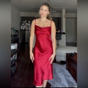 Bebe Red Satin Midi Dress